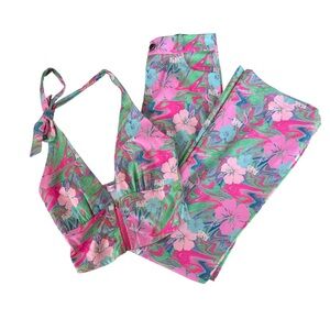 Elsie & Fred Floral Swirl Two Piece Set XS | Halter Top & Flare Pants